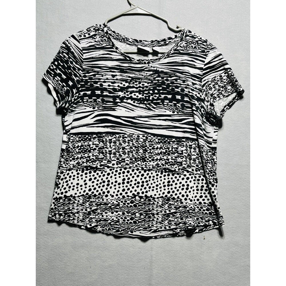 Weekends by Chico’s Women’s Size 1 Black White Abstract Print Short Sleeve Top